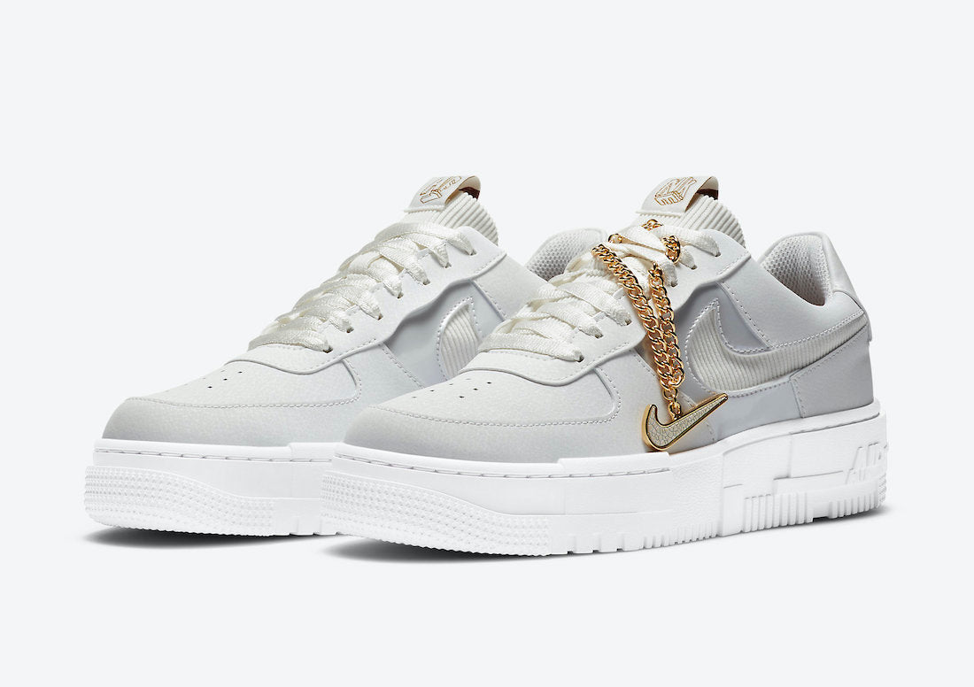 Nike Air Force 1 Pixel Grey Gold Chain - Kick Culture