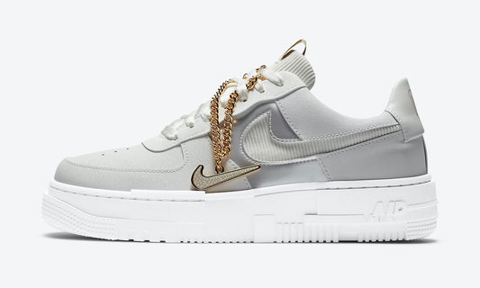 Nike Air Force 1 Pixel Grey Gold Chain - Kick Culture